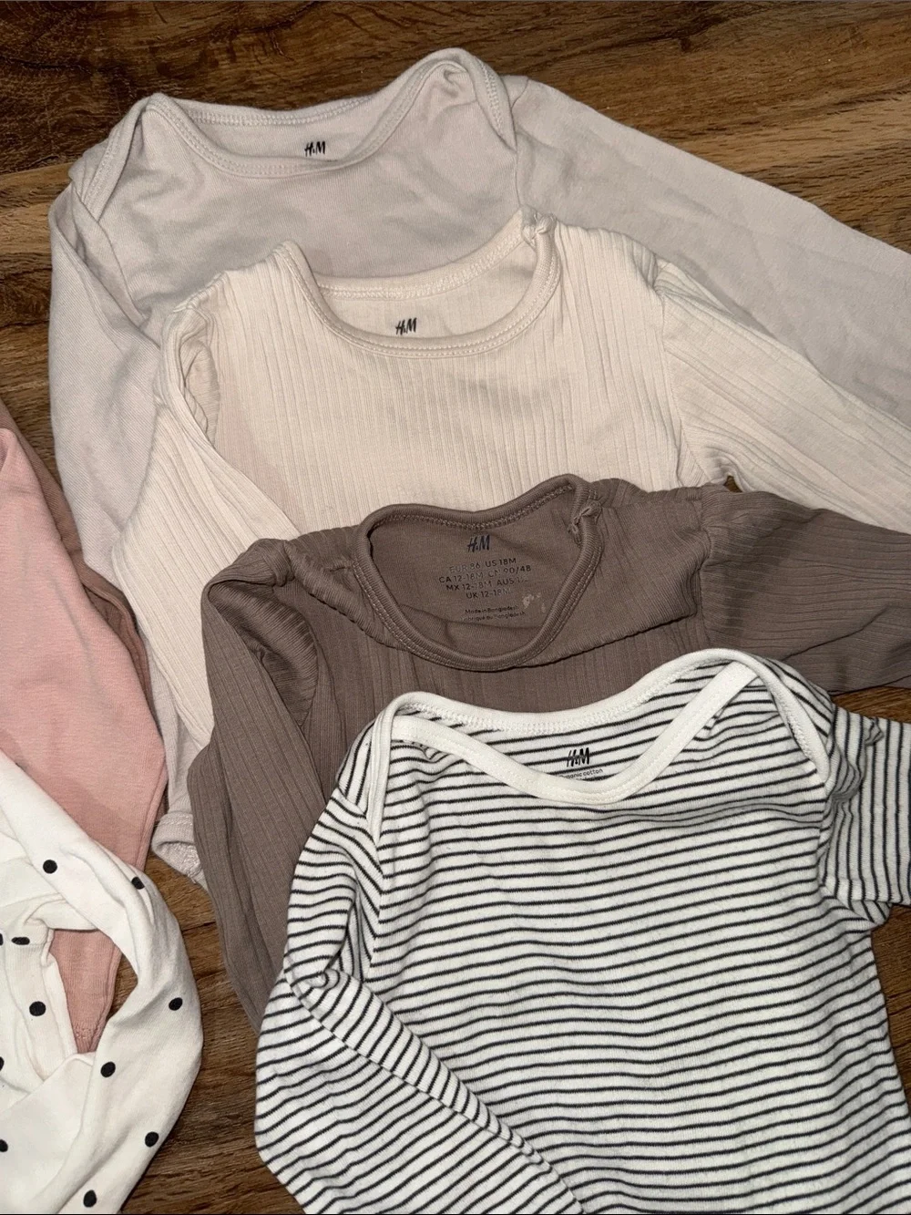 H&M Neutral Mix Long-Sleeve Baby Cotton One-Piece Bodysuits - Set of 7- 18m
